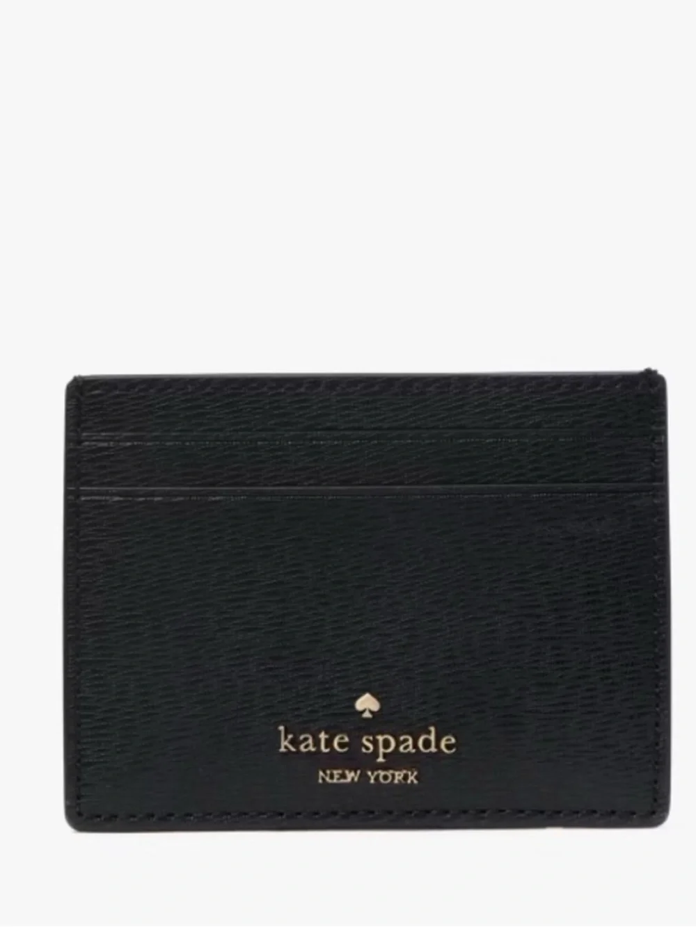 New Kate Spade NYC Big Apple Pretzel Small Slim Card Holder Black Faux Leather
